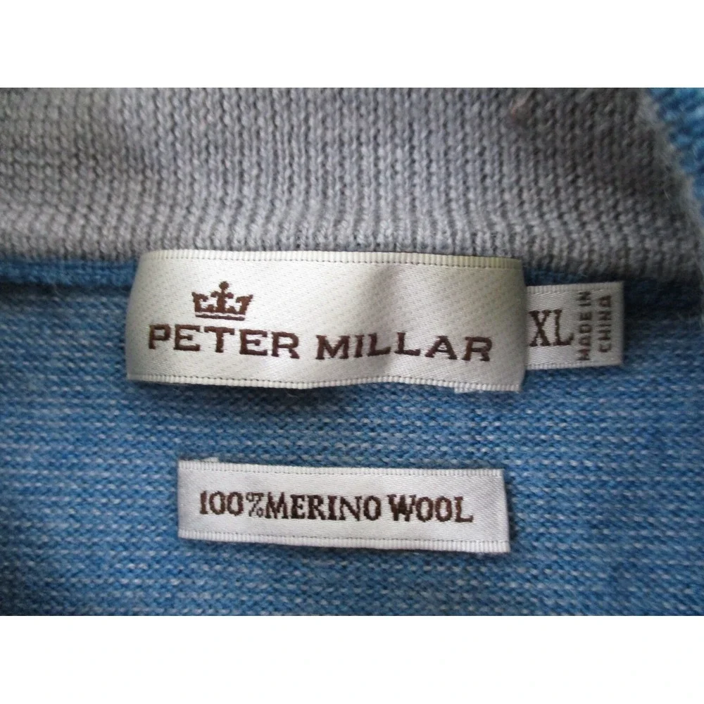 Peter Millar Sweater Mens Extra Large Blue 1/4 Zip 100% Merino Wool Hiking A2